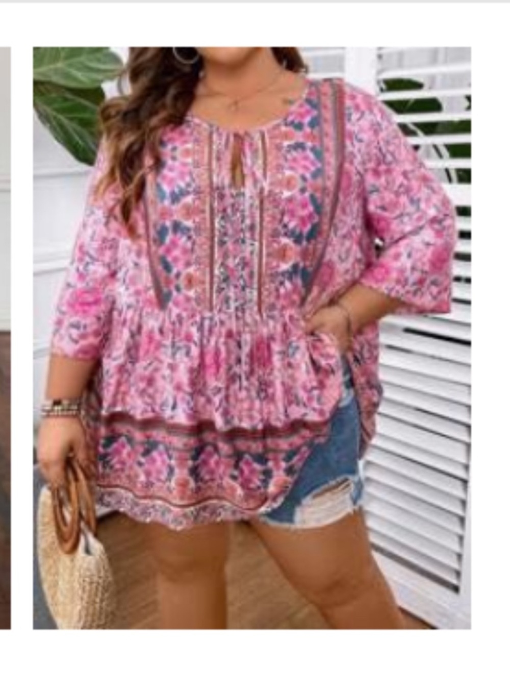 Pink Floral Boho Peasant Tunic